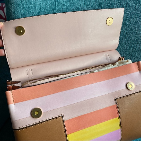 Tory Burch Block-T Degrade Vachetta Fresh Melon Leather Shoulder Strap Satchel - Picture 10 of 16